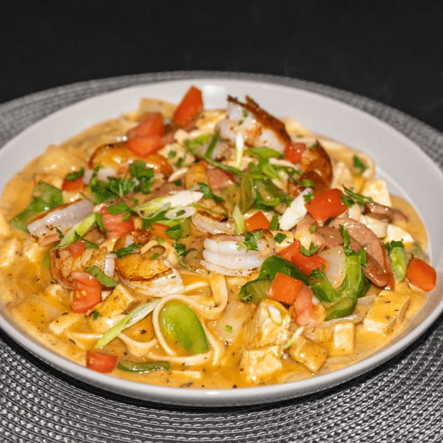 Cajun Chicken and Shrimp Pasta.